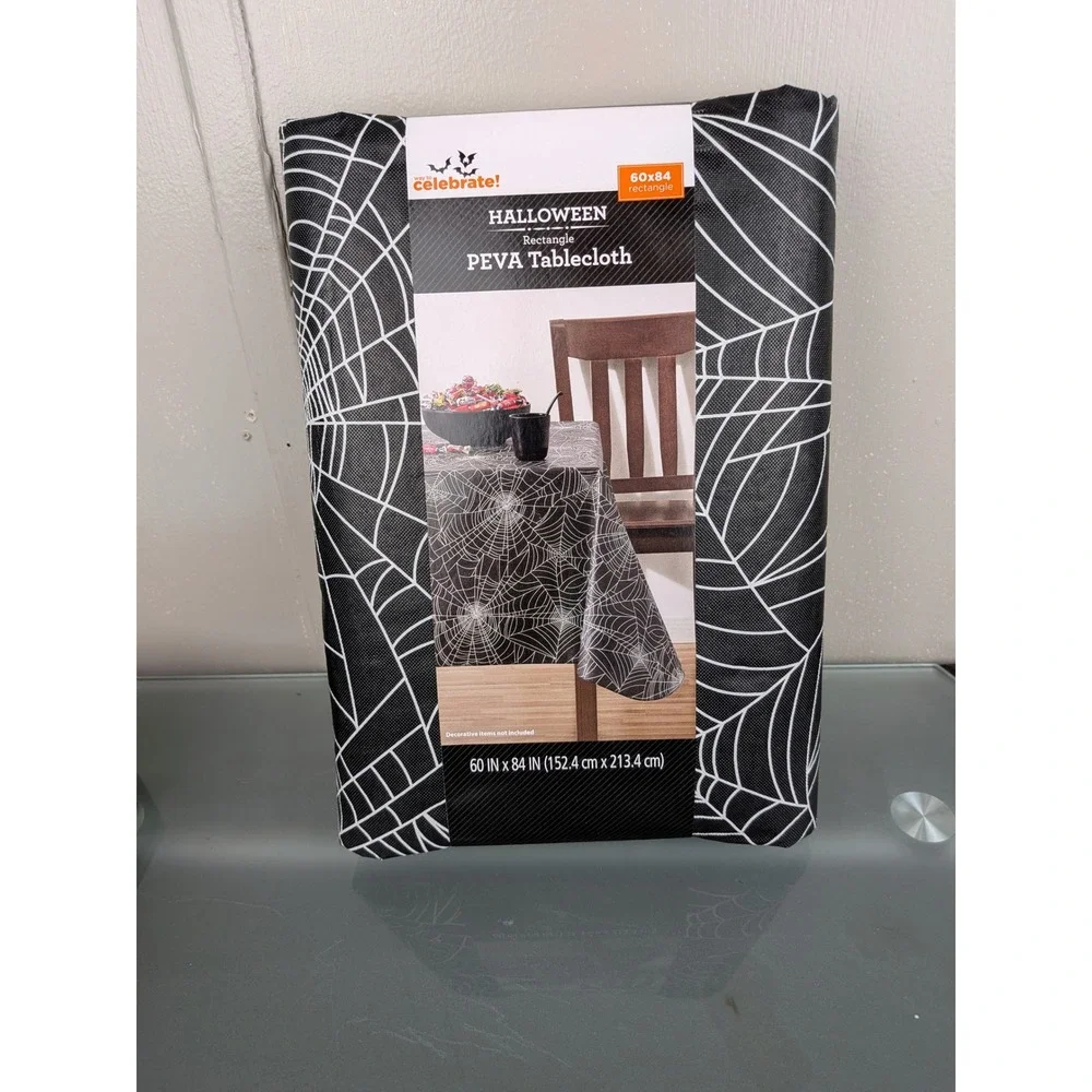 Way to Celebrate Halloween Spiderweb PEVA Tablecloth Black White 60x84 Rectangle
